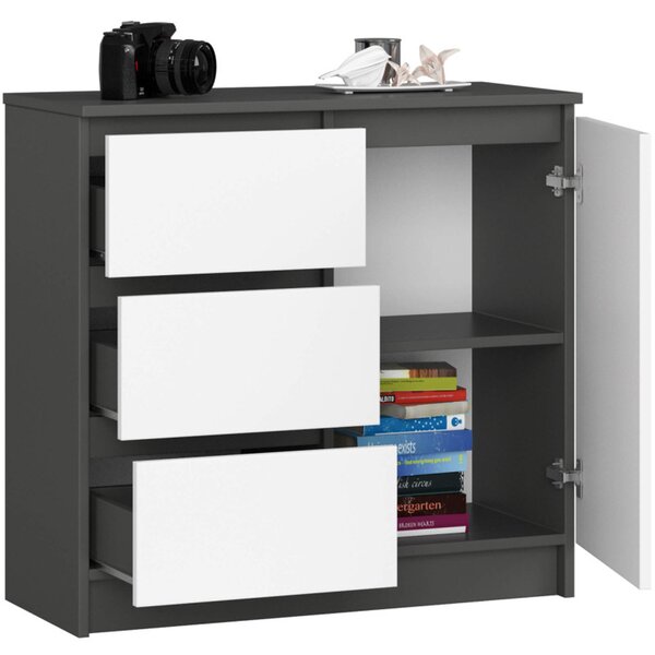 Komoda K80 JERRY 1D 3SZ - grafit/biela