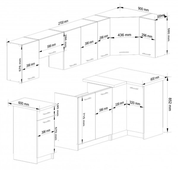 Kuchynský set OLIVIA 3M - beton/biela
