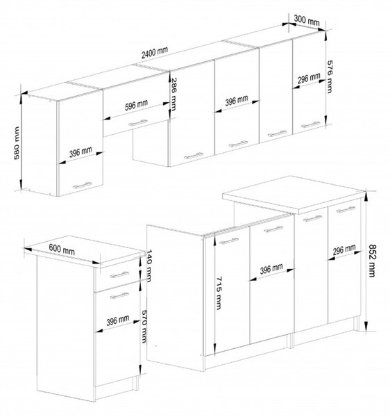Kuchynský set OLIVIA 2,4M - beton/biela