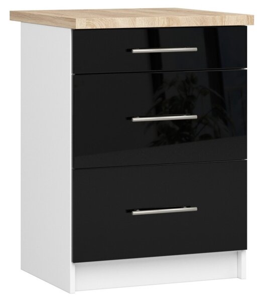 Kuchynská skrinka OLIVIA S60 3SZ - biela/čierny lesk
