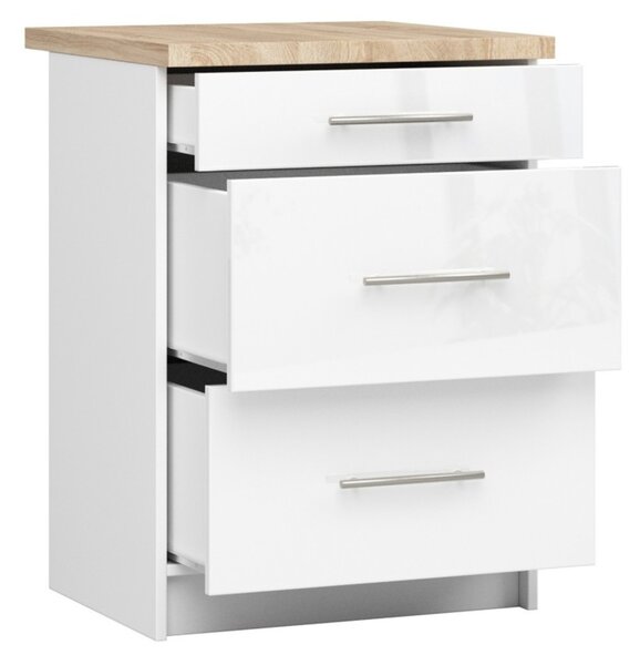 Kuchynská skrinka OLIVIA S60 3SZ - biela/biely lesk