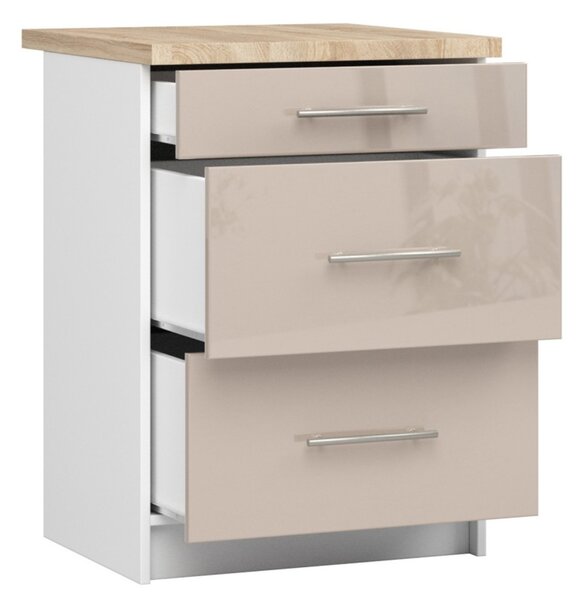 Kuchynská skrinka OLIVIA S60 3SZ - biela/cappuccino lesk