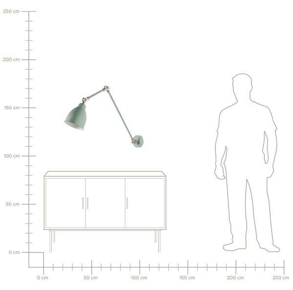 Nástenná lampa svetlozelená kovová ø 14 cm matný povrch dlhé nastaviteľné rameno svetlo na čítanie moderný dizajn