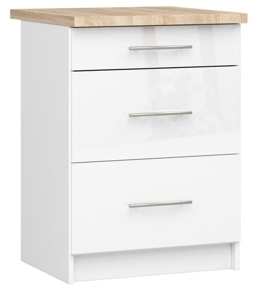 Kuchynská skrinka OLIVIA S60 3SZ - biela/biely lesk