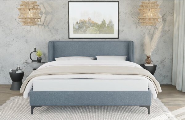 Modrá čalúnená jednolôžková posteľ s roštom 90x200 cm Basti – Ropez