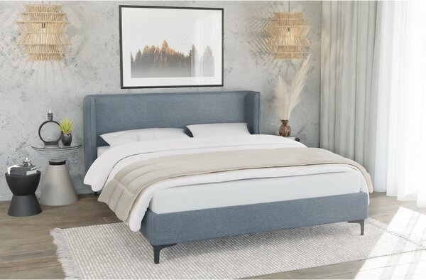 Modrá čalúnená dvojlôžková posteľ s roštom 200x200 cm Basti – Ropez
