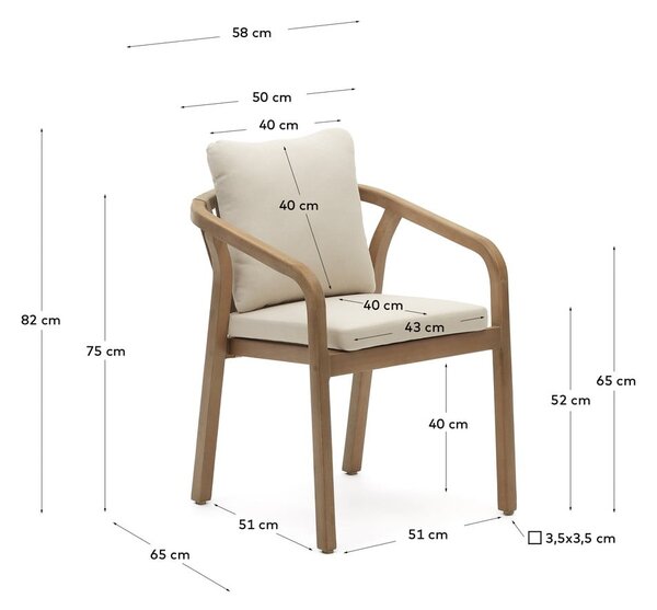 Béžové/v prírodnej farbe drevené/polstrované záhradné stoličky v súprave 4 ks Malaret – Kave Home