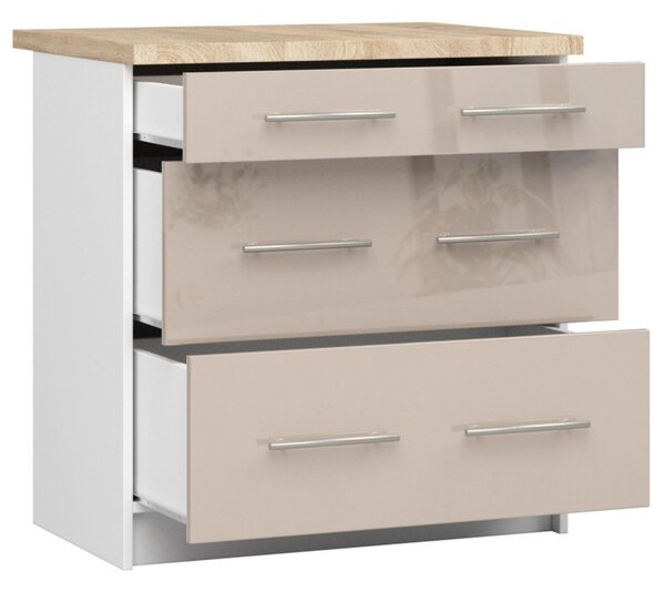 Kuchynská skrinka OLIVIA S80 3SZ - biela/cappuccino lesk