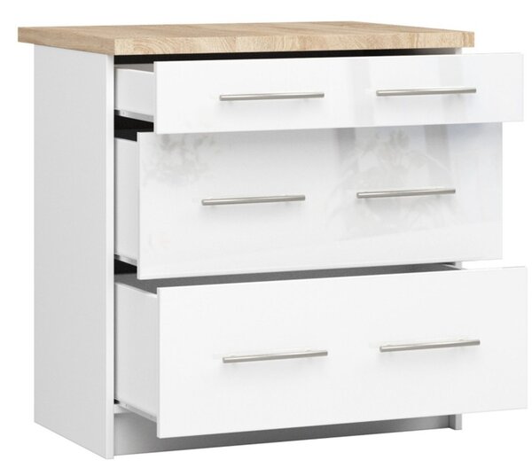 Kuchynská skrinka OLIVIA S80 3SZ - biela/biely lesk