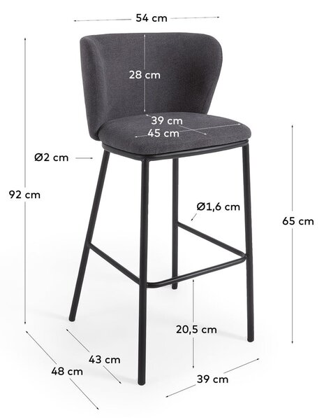 Tmavosivá barová stolička (výška sedadla 65 cm) Ciselia – Kave Home
