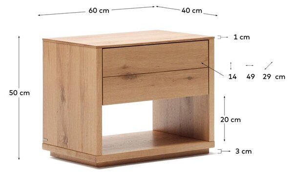 Nočný stolík v dekore duba v prírodnej farbe Alguema – Kave Home
