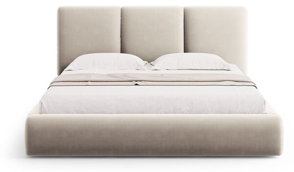 Krémová zamatová čalúnená dvojlôžková posteľ s úložným priestorom s roštom 160x200 cm Brody – Mazzini Beds