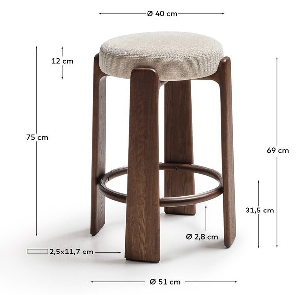 Béžová/v tmavo prírodnej farbe barová stolička z jaseňového dreva (výška sedadla 75 cm) Granite – Kave Home