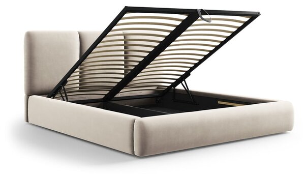 Krémová zamatová čalúnená dvojlôžková posteľ s úložným priestorom s roštom 160x200 cm Brody – Mazzini Beds