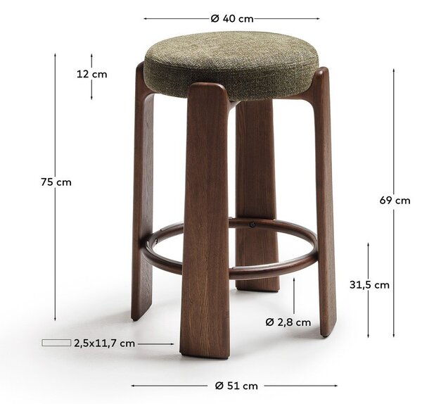 Zelená/v tmavo prírodnej farbe barová stolička z jaseňového dreva (výška sedadla 75 cm) Granite – Kave Home
