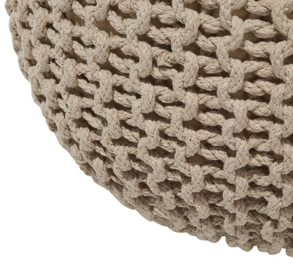 Puf taburetka béžová okrúhla bavlnená 50 x 35 cm pletená podnožka výplň z polystyrénového granulátu