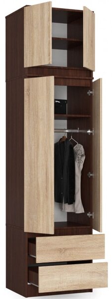 Šatníková skriňa s nadstavbou S60 2D 2SZ CLP, wenge/dub sonoma