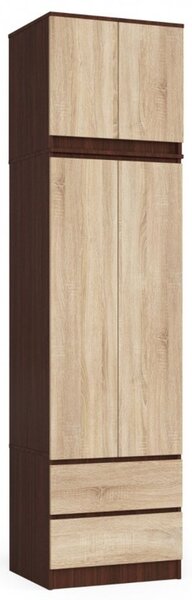 Šatníková skriňa s nadstavbou S60 2D 2SZ CLP, wenge/dub sonoma