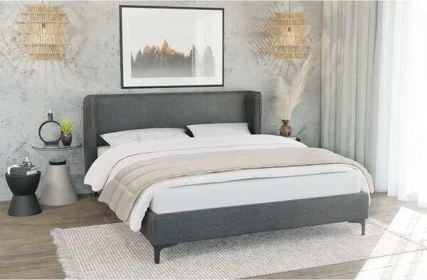 Tmavosivá čalúnená jednolôžková posteľ s roštom 90x200 cm Basti – Ropez