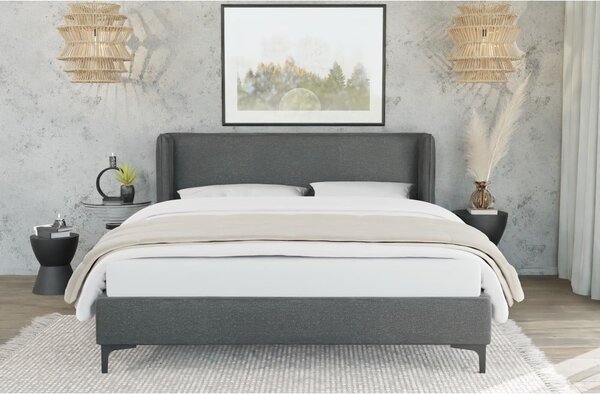 Tmavosivá čalúnená jednolôžková posteľ s roštom 90x200 cm Basti – Ropez