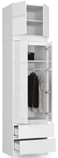 Šatníková skriňa s nadstavbou S60 2D 2SZ CLP, biela/biely lesk