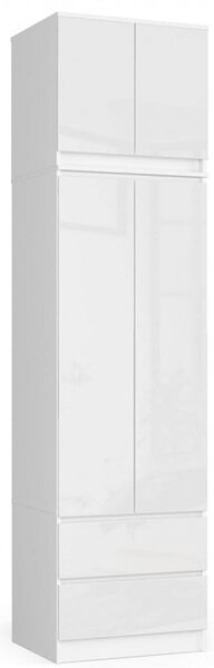 Šatníková skriňa s nadstavbou S60 2D 2SZ CLP, biela/biely lesk