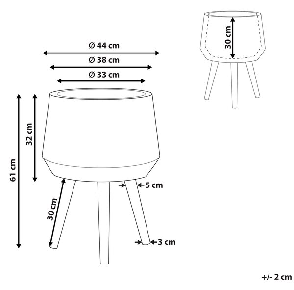 Stojanový kvetináč sivá biela oxid horečnatý ⌀ 44 cm okrúhly tvar geometrický vzor drevené nohy moderný boho štýl interiér exteriér