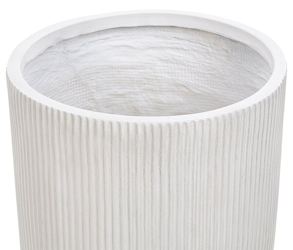 Kvetináč krémová biela hlinený 37 x 37 x 37 cm zmes hliny a vlákien drenážne otvory vrúbkovaný povrch záhrada terasa