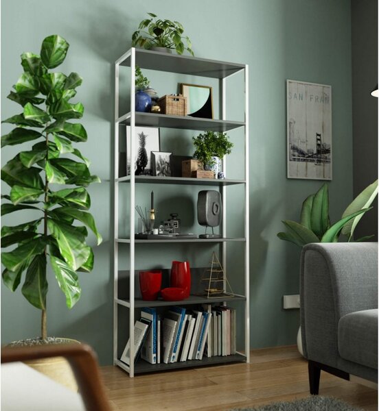 Regál 80 cm, biela/sivá