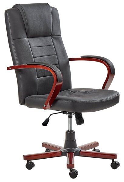Masážne kreslo čierna koža otočné s kolieskami ergonomické nastaviteľná výška moderný štýl kancelária