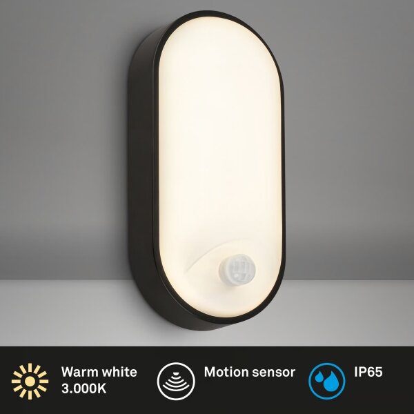 Brilo - LED vonkajšie nástenné svietidlo s pohybovým senzorom RUCH LED/12W/230V IP65 čierna