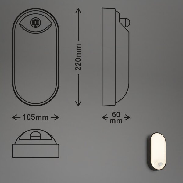 Brilo - LED vonkajšie nástenné svietidlo s pohybovým senzorom RUCH LED/12W/230V IP65 čierna