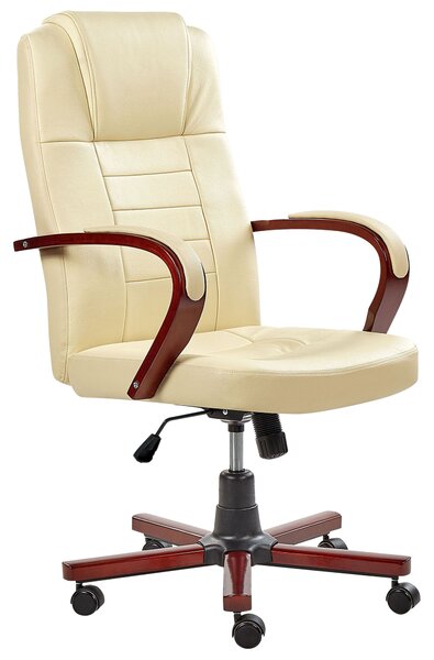 Masážne kreslo béžová koža otočné s kolieskami ergonomické nastaviteľná výška moderný štýl kancelária