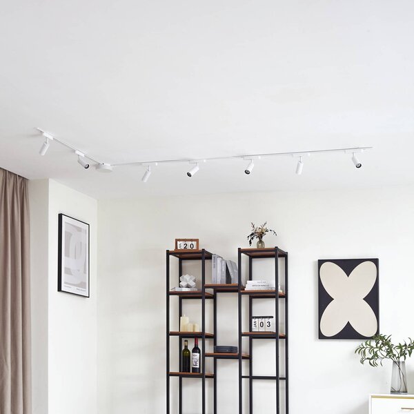 Systém koľajníc 48 V Lumaro, bodové svetlá, 7-pl., biele, Ø4cm, stmievateľné, Biela / opálová, Obývacia izba / jedáleň, Hliník, Moderný, Koľajnicový systém