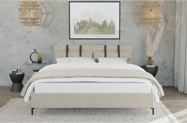 Béžová čalúnená dvojlôžková posteľ s roštom 140x200 cm Tulsa – Ropez