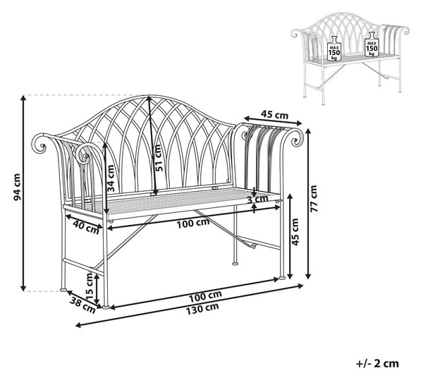 Záhradná lavička biela kov železo 130 cm pre 2 osoby vintage štýl terasa balkón