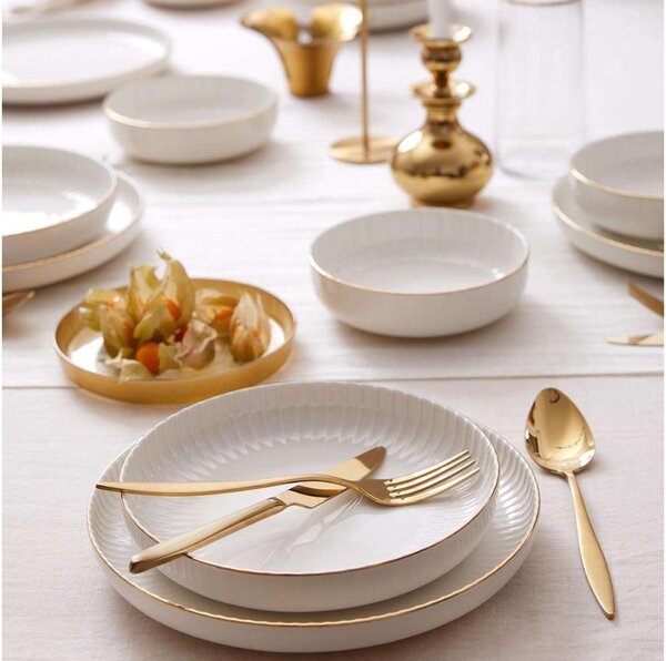 18-dielna jedálenská súprava biela/pozlátená/porcelán