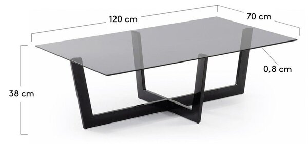 Čierny konferenčný stolík so sklenenou doskou 70x120 cm Plam – Kave Home