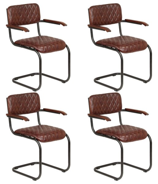 Jedálenské stoličky 4 ks s opierkami, hnedé, pravá koža