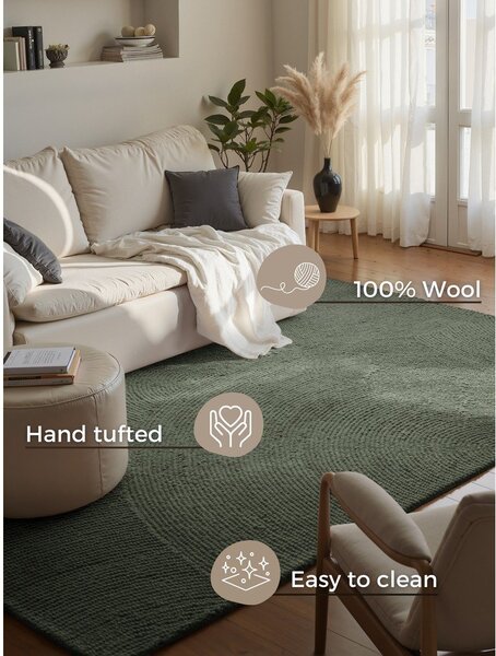 Tmavozelený ručne tkaný vlnený koberec 160x230 cm Calmio – Hanse Home