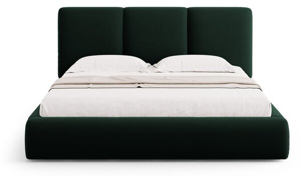 Tmavozelená zamatová čalúnená dvojlôžková posteľ s úložným priestorom s roštom 180x200 cm Brody – Mazzini Beds