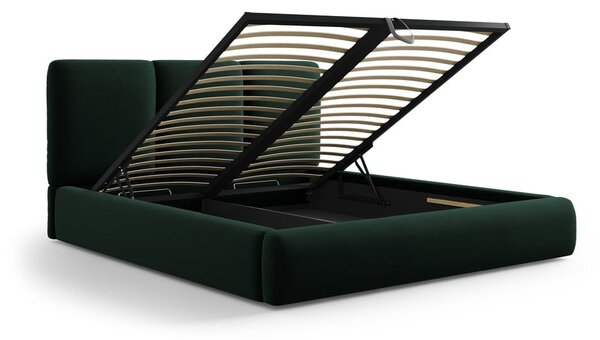 Tmavozelená zamatová čalúnená dvojlôžková posteľ s úložným priestorom s roštom 180x200 cm Brody – Mazzini Beds