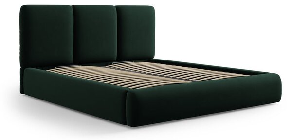 Tmavozelená zamatová čalúnená dvojlôžková posteľ s úložným priestorom s roštom 180x200 cm Brody – Mazzini Beds