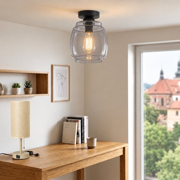 BRILAGI - LED Stropné svietidlo R GLASS 1xE27/60W/230V pr. 26 cm čierna/dymovo sivá