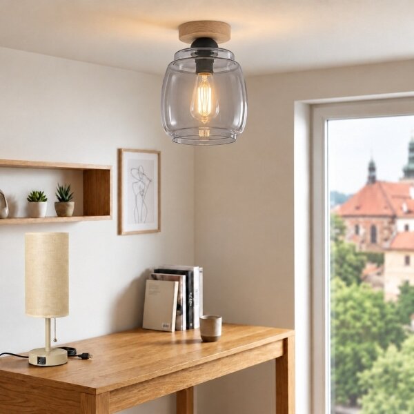 BRILAGI - LED stropné svietidlo R GLASS 1xE27/60W/230V pr. 26 cm dub/dymovo sivá