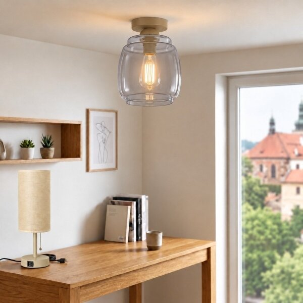 BRILAGI - LED Stropné svietidlo R GLASS 1xE27/60W/230V pr. 26 cm béžová/dymovošedá