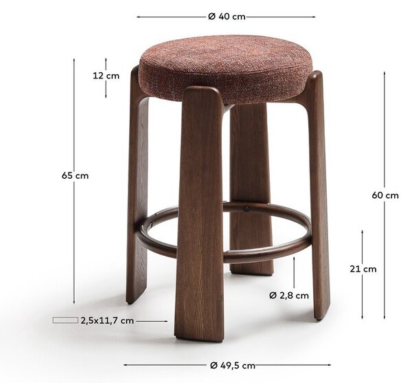 Hnedá/v tmavo prírodnej farbe barová stolička z jaseňového dreva (výška sedadla 65 cm) Granite – Kave Home