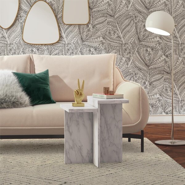 Biely konferenčný stolík v dekore mramoru 56x56 cm Brielle – CosmoLiving by Cosmopolitan