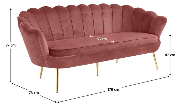 KONDELA Luxusná pohovka, 3-sed, ružová Velvet látka/chróm zlatý, štýl Art-deco, NOBLIN