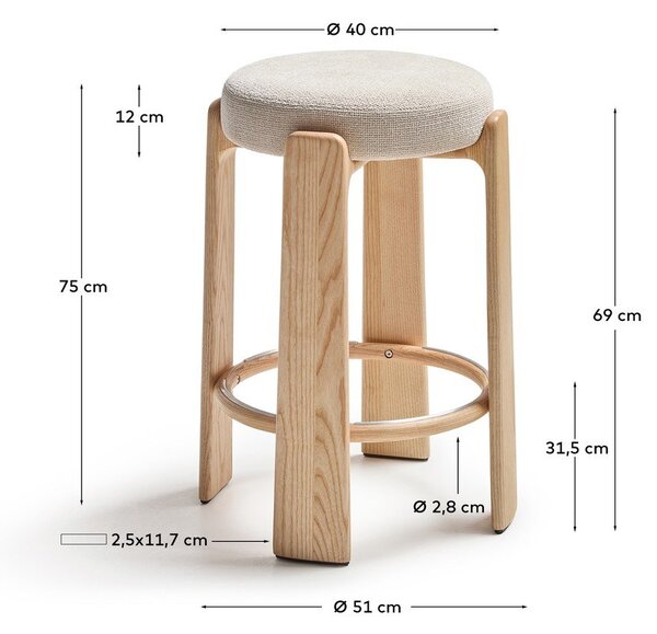 Béžová/v svetlo prírodnej farbe barová stolička z jaseňového dreva (výška sedadla 75 cm) Granite – Kave Home